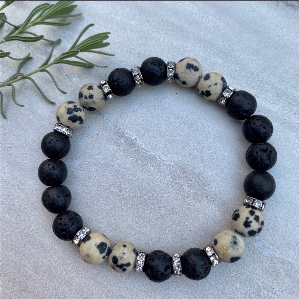 Diffuser Dalmatian Jasper Matte Crystal Bracelet